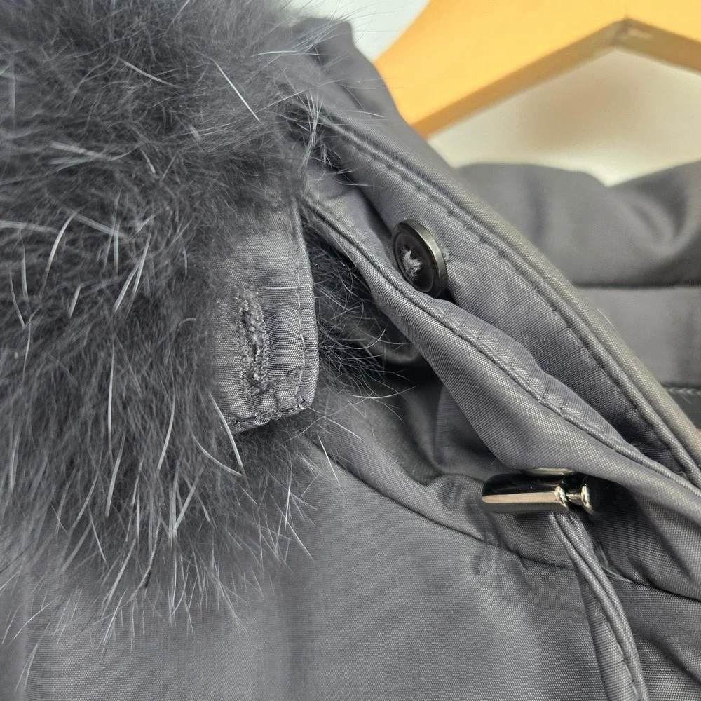 1‎ Madison Luxe Outerwear Womens 3X Fox Fur Trim Hooded Black Long Parka Coat